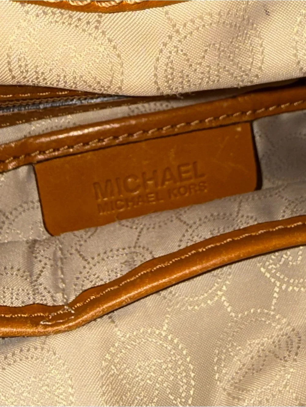 Michael Kors Brown Monogram Tote with Orange Leather Trim